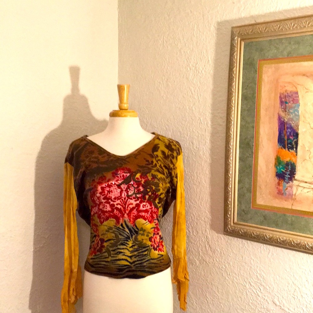 Vintage Boho blouse XL TEMPTATION w/ beadwork